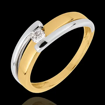Anello Solitario Bipolare - Oro bianco e Oro giallo - 18 carati - 1 Diamante -0.11 carati