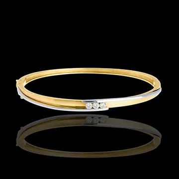 Jonc trilogie bipolaire - 3 diamants 0.24 carats - or blanc et or jaune 18 carats