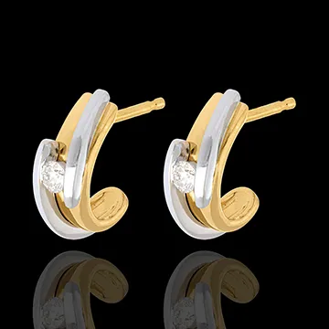 Pendientes Nido Precioso - Bipolar - oro amaillo y blanco 18 quilates.
