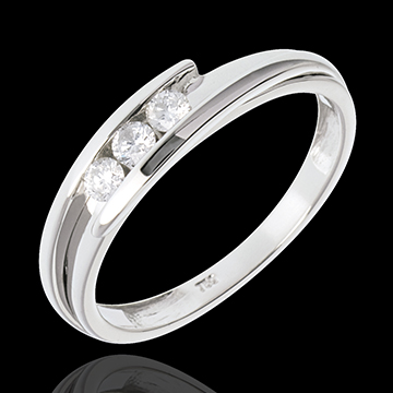 Anillo espiral - Nido Precioso - oro blanco 18 quilates - tres diamantes 0.16 quilates