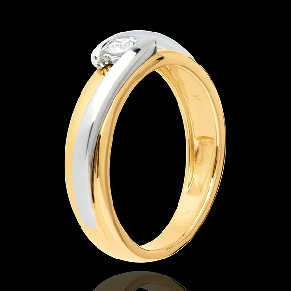 Solitaire Nid Précieux - Bipolaire - diamant 0.17 carat - or blanc et or jaune 18 carats