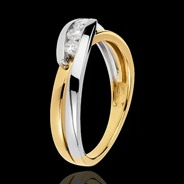 Bague trilogie Nid Précieux - Sérénade - 3 diamants - or blanc et or jaune 18 carats