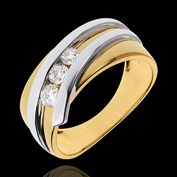 Anillo trilogía Nido Precioso - Priscilla - oro amarillo y blanco 18 quilates - 3 diamantes 0.31 quilates 
