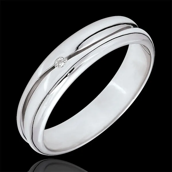 Anillo Amor - Alianza hombre de oro blanco 9 quilates - diamante 0.022 quilates