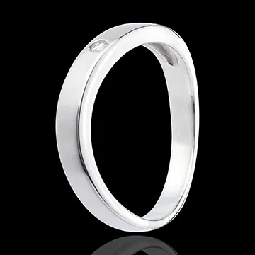 Anneau ellipse or blanc 18 carats 1 diamant