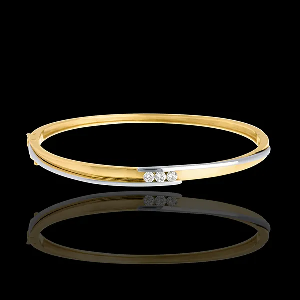 Jonc trilogie bipolaire - 3 diamants 0.24 carats - or blanc et or jaune 18 carats