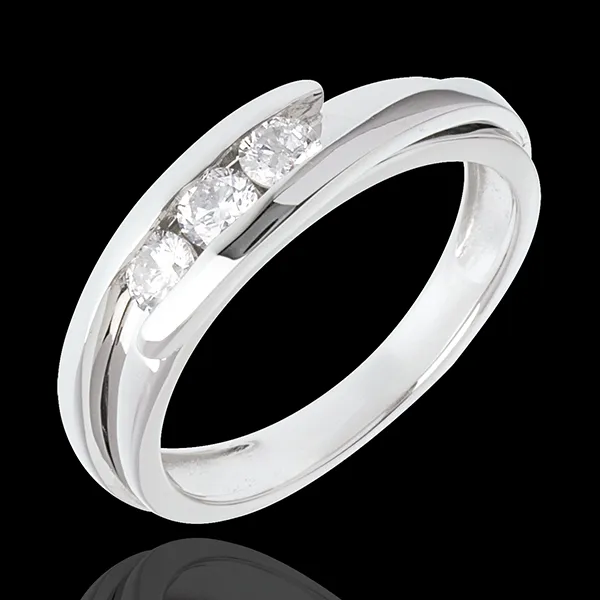 Trilogie Ring Kostbarer Kokon - Anziehungskraft - Weißgold - 3 Diamanten 0.38 Karat - 18 Karat