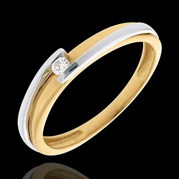 Solitaire Nid Précieux - Bipolaire - diamant 0.04 carat - or blanc et or jaune 18 carats