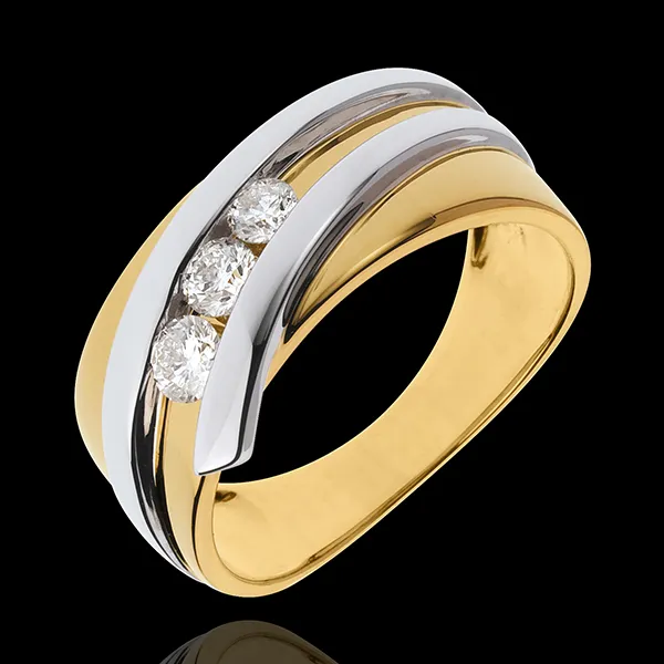 Anneau Trilogie Nid Précieux - Priscille - diamant 0.31 carat - 3 diamants - or blanc et or jaune 18 carats