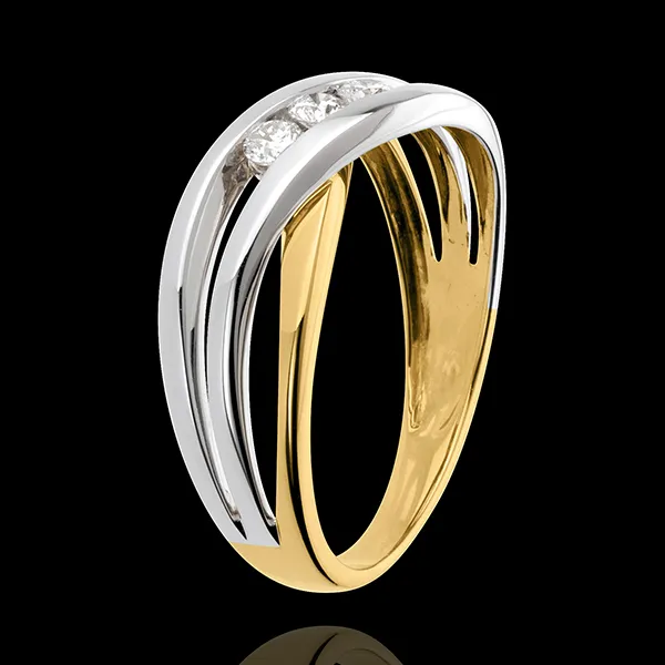 Trilogie Ring Kostbarer Kokon - Nymphea - Gelbgold Weißgold - 3 Diamanten - 18 Karat