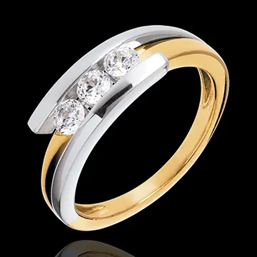 Trilogie das Kostbarer Kokon - Anziehungskraft - Gelb und Weißgold - 3 Diamanten 0. 41 Karat - 18 Karat