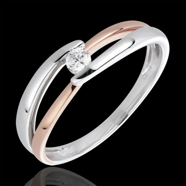 Anillo Solitario Nido Precioso - Mañana - oro rosa y oro blanco 18 quilates - diamante 0,10 quilates