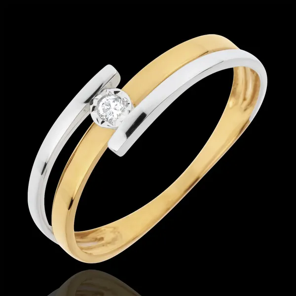 Anillo Solitario Beso - oro blanco y oro amarillo 18 quilates
