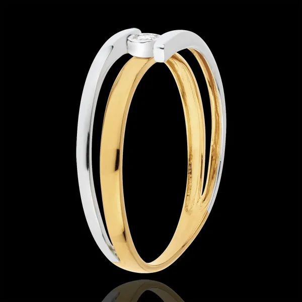Anillo Solitario Beso - oro blanco y oro amarillo 18 quilates