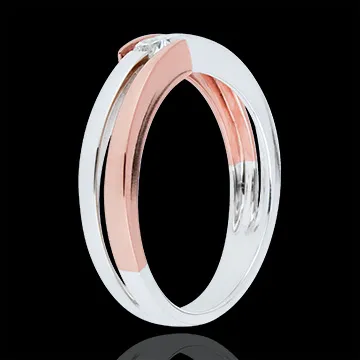 Anillo Nido Precioso - Solitario - Anillo 0. 1 quilates - oro blanco y oro roso 9 quilates