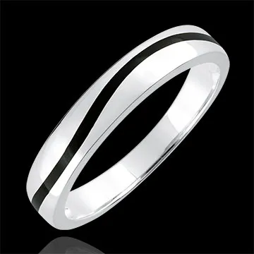 Wedding Ring Men Clair Obscure - Curve - white gold and black lacquer - 9 carat
