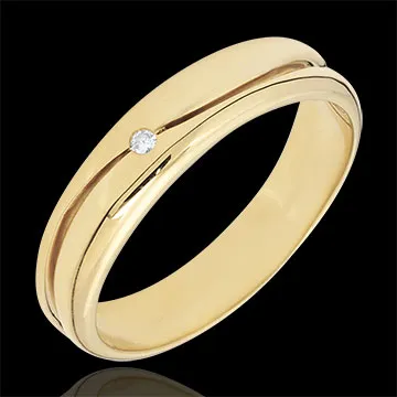 Anillo Amor - Alianza hombre de oro amarillo 18 quilates - diamante 0.022 quilates