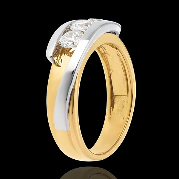 Trilogy Precious Nest - Interlocking- yellow gold and white gold (Very big size) - 0.77 carat - 3 diamonds - 18 carats