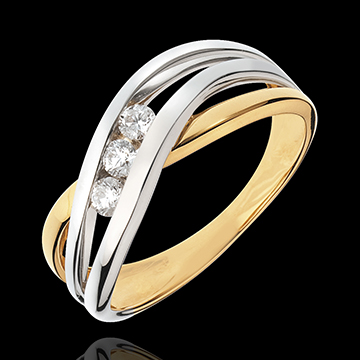 Trilogy Ring Precious Nest - Nympheade - yellow and white Gold - 3 diamonds - 18 carats 