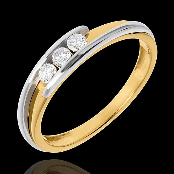 Trilogie Ring Kostbarer Kokon - Anziehungskraft - Gelbgold - Diamant 0.16 Karat - 18 Karat