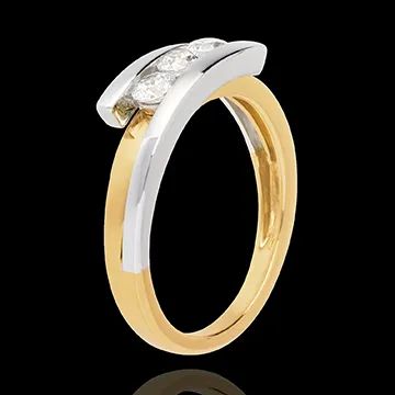 Trilogie das Kostbarer Kokon - Anziehungskraft - Gelb und Weißgold- 3 Diamanten 0. 12 Karat