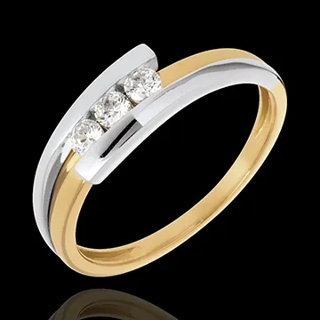 Trilogie das Kostbarer Kokon - Anziehungskraft - Gelb und Weißgold - 3 Diamanten 0. 019 Karat - 18 Karat