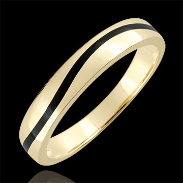 Herrentrauring Dämmerschein - Welle - Gelbgold und schwarzer Lack - 18 Karat
