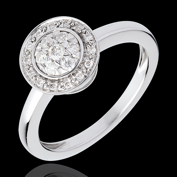 Anello Bottone Destino - Oro bianco pavé - 18 carati - 21 Diamanti 