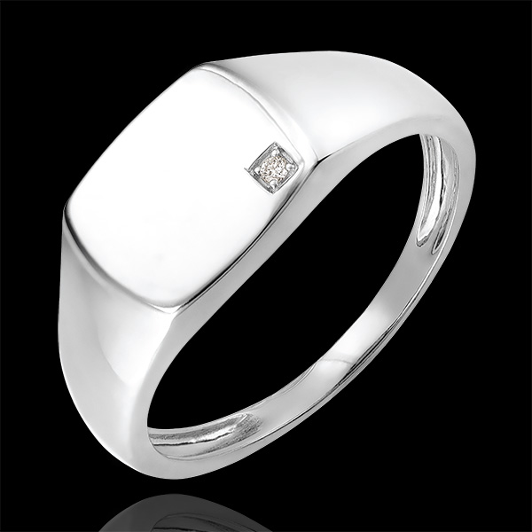 Anello Chiaroscuro - Chevalière Enea - oro bianco 9 carati e diamante