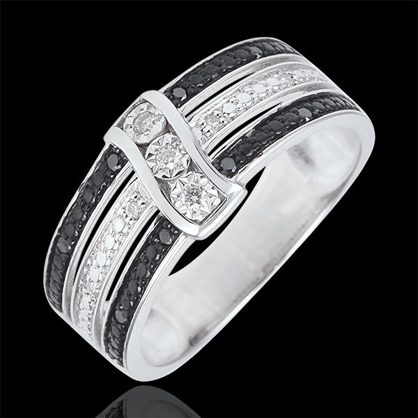 Anello Chiaroscuro - Crepuscolo - Oro bianco - 9 carati -Diamanti bianchi e neri 