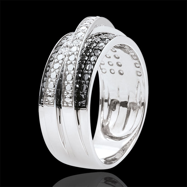 Anello Chiaroscuro - Ombra indossata - Oro bianco - 9 carati - Diamanti bianchi e neri