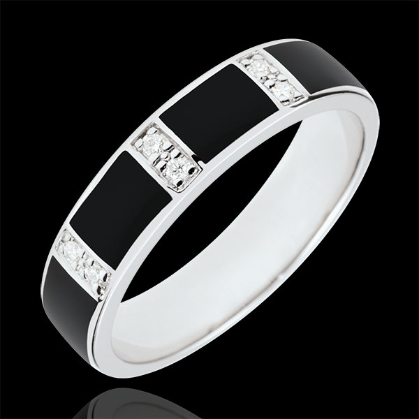 Anello Chiaroscuro - Oro bianco - 9 carati - Lacca nera - Diamanti
