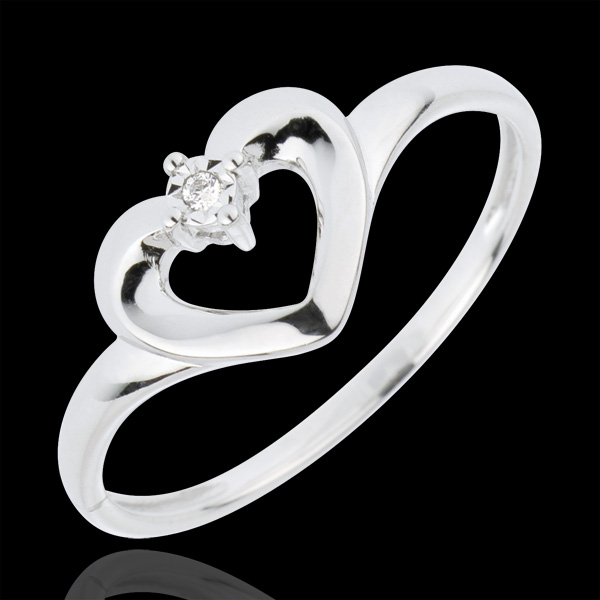 Anello Cuore Carino - Oro bianco - 18 carati - Diamante