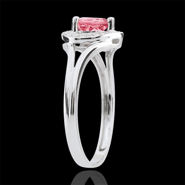 Anello Cuore Incantato - Oro bianco - 18 carati - 10 Diamanti - Turmalina rosa
