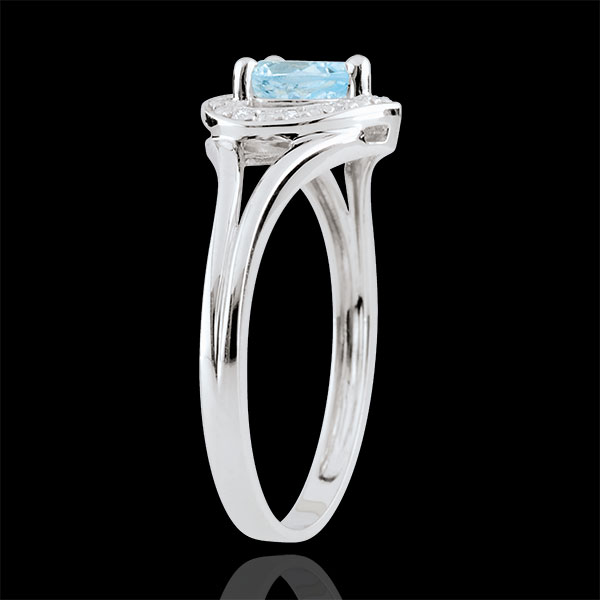 Anello Cuore Incantato - Oro bianco - 9 carati - 10 Diamanti -Topazio blu 