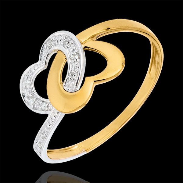 Anello Cuori legati - Oro bianco e Oro giallo - 9 carati - 9 Diamanti 