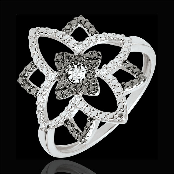 Anello Destino - Fiore di Luna - Oro bianco - 9 carati - Diamanti 