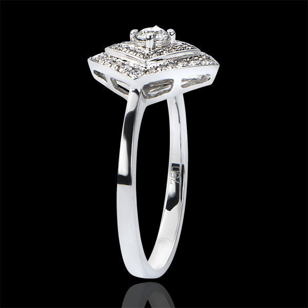Anello di Fidanzamento Destino - Doppio Halo Geometrico - oro bianco 18 carati e diamanti