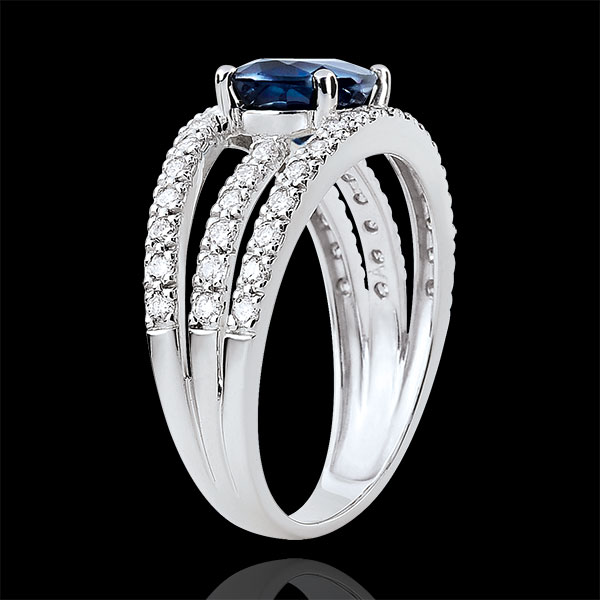 Anello di Fidanzamento Destino - Duchessa Variazione - Zaffiro 1.7 carati e Diamanti- Oro bianco 18 carati