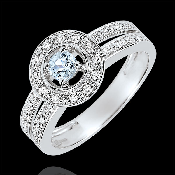 Anello di fidanzamento Destino - Lady - Aquamarina 0.2 carati e Diamanti - Oro bianco 18 carati