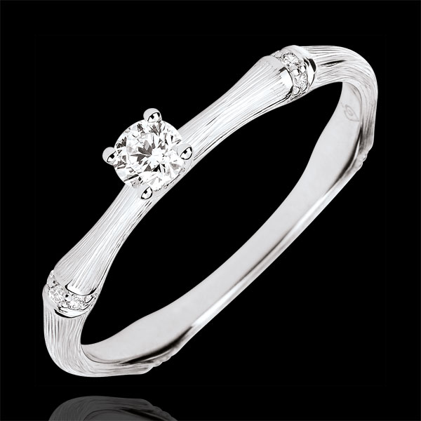 Anello di fidanzamento Giungla Sacra - diamante 0.09 carati - oro bianco spazzolato 18 carati