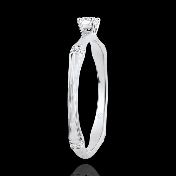 Anello di fidanzamento Giungla Sacra - diamante 0.09 carati - oro bianco spazzolato 18 carati