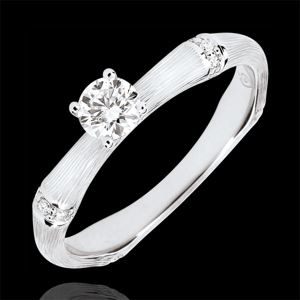 Anello di fidanzamento Giungla Sacra - diamante 0.2 carati - oro bianco spazzolato 9 carati