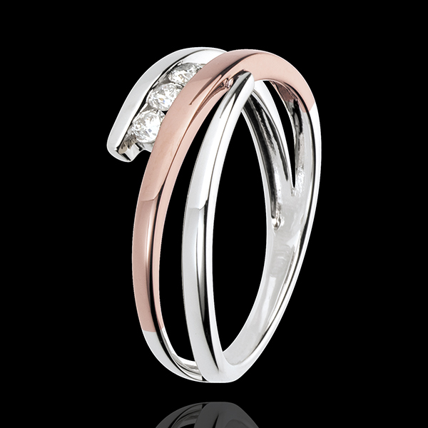 Anello di fidanzamento Nido Prezioso - Trio di diamanti - Oro rosa e Oro bianco - 18 carati - 3 Diamanti 