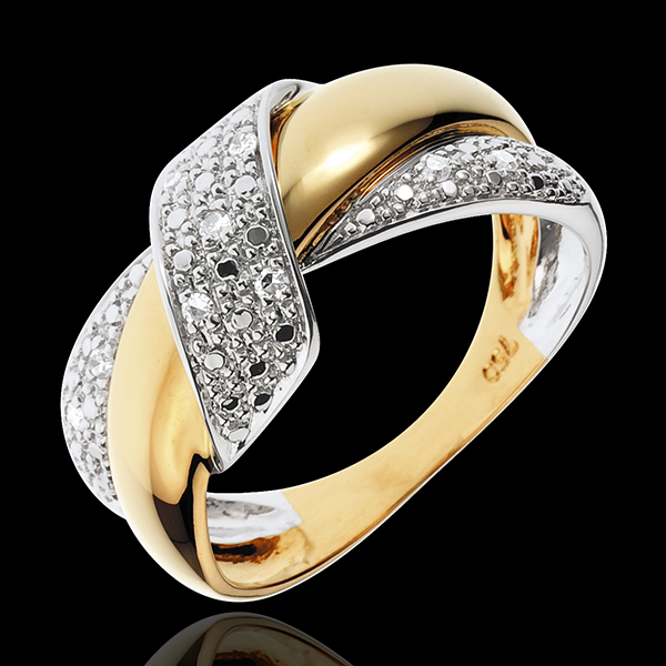 Anello Doppio Nodo - Oro bianco e Oro giallo - 18 carati - 9 Diamanti