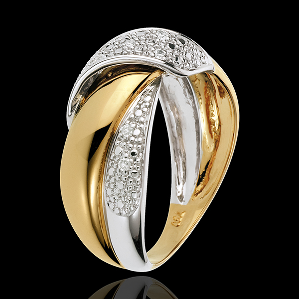 Anello Doppio Nodo - Oro bianco e Oro giallo - 18 carati - 9 Diamanti