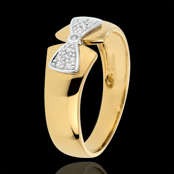 Anello Fiocco Amelie - Oro giallo e Oro bianco - 9 carati - 3 Diamanti