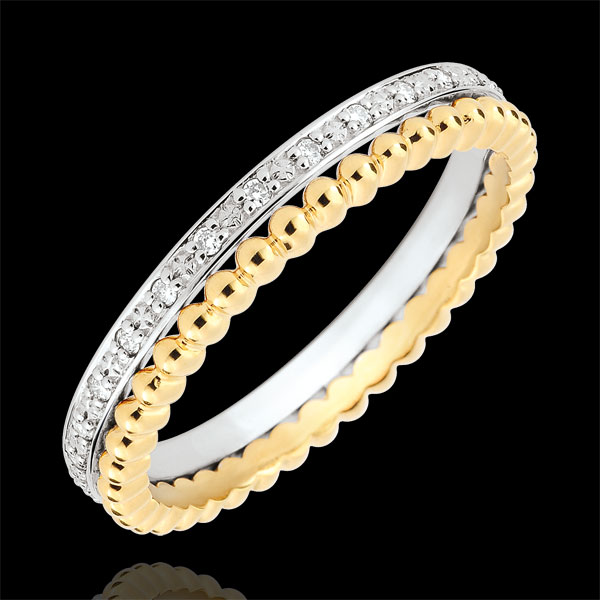 Anello Fior di Sale - doppia fila - diamanti - oro bianco e oro giallo 9 carati