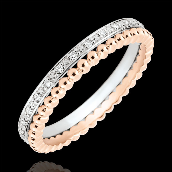 Anello Fior di Sale - doppia fila - diamanti - oro bianco e oro rosa 18 carati