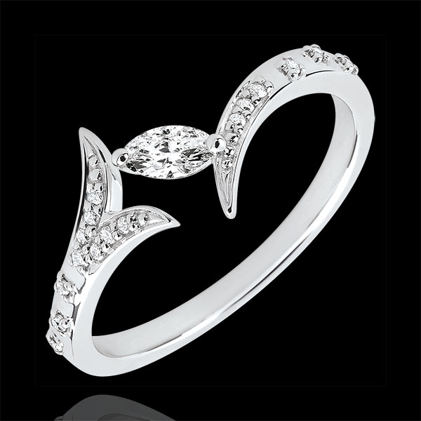 Anello Foresta Misteriosa - modello piccolo - Oro bianco e Diamante navetta - 18 carati